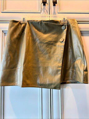 The Drop Portia Martin  Leather Mini Wrap Skirt Olive XL